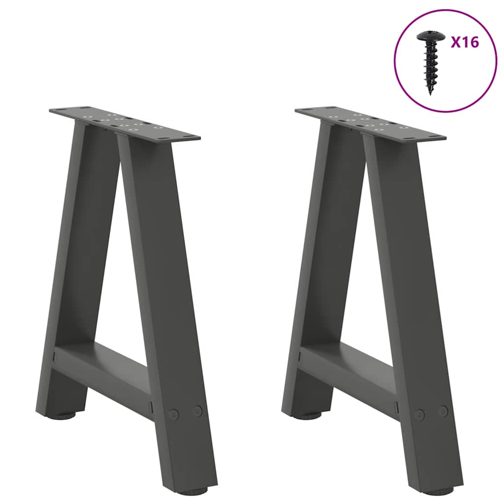 Pés para mesa de centro em formato a, 2 peças, antracite, 38x(42-43) cm, aço
