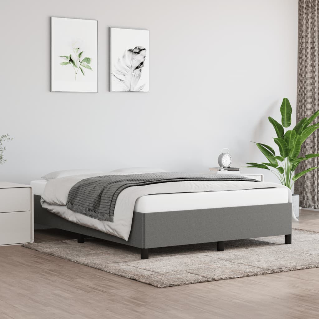 Estrutura de cama sem colchão 140x200 cm tecido cinzento-escuro