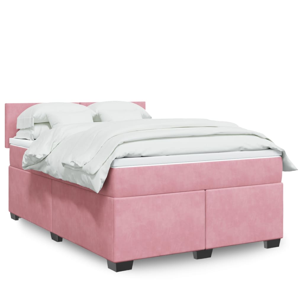 Cama com molas/colchão 140x200 cm veludo rosa