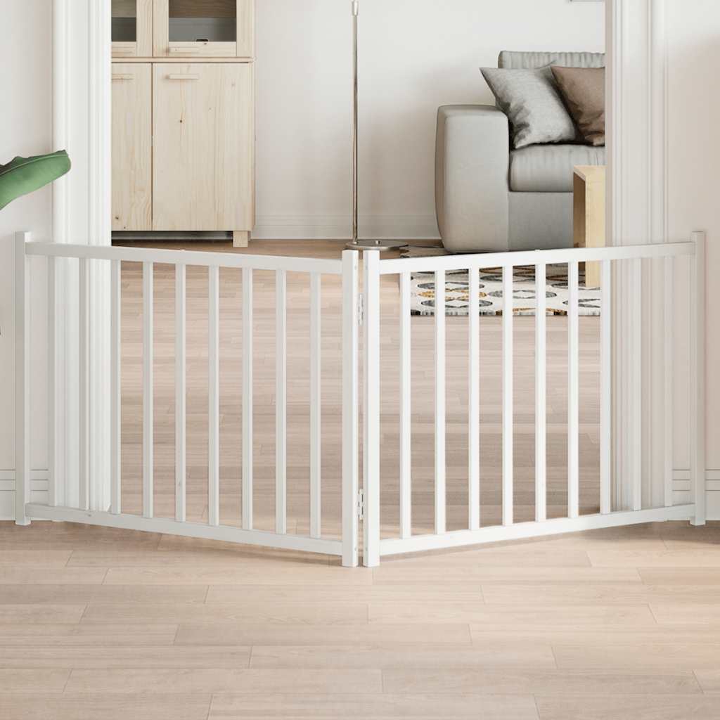 Portão p/ cães dobrável 2 painéis 160 cm abeto maciço branco