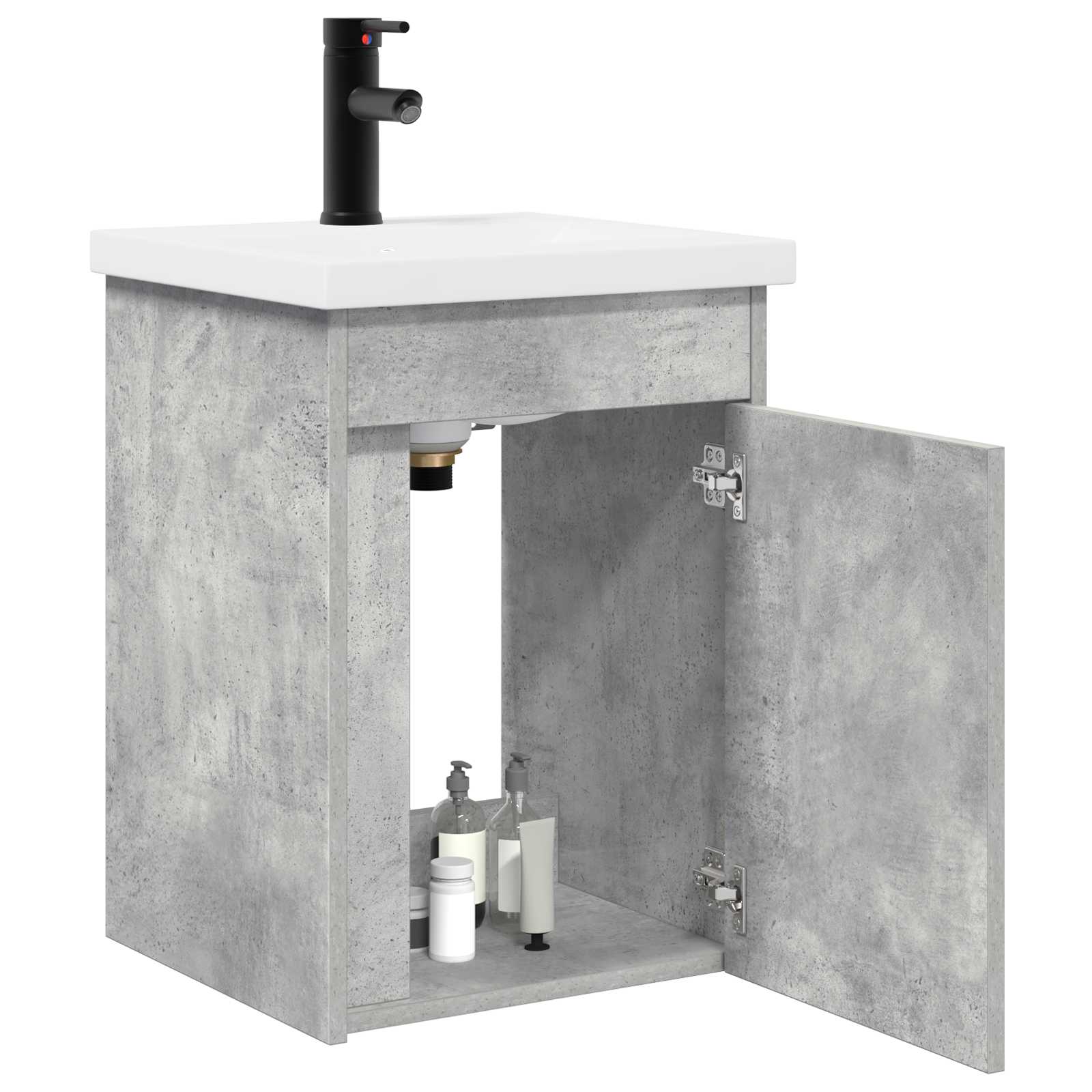 Conjunto de móveis de banheiro com torneira cinzento cimento