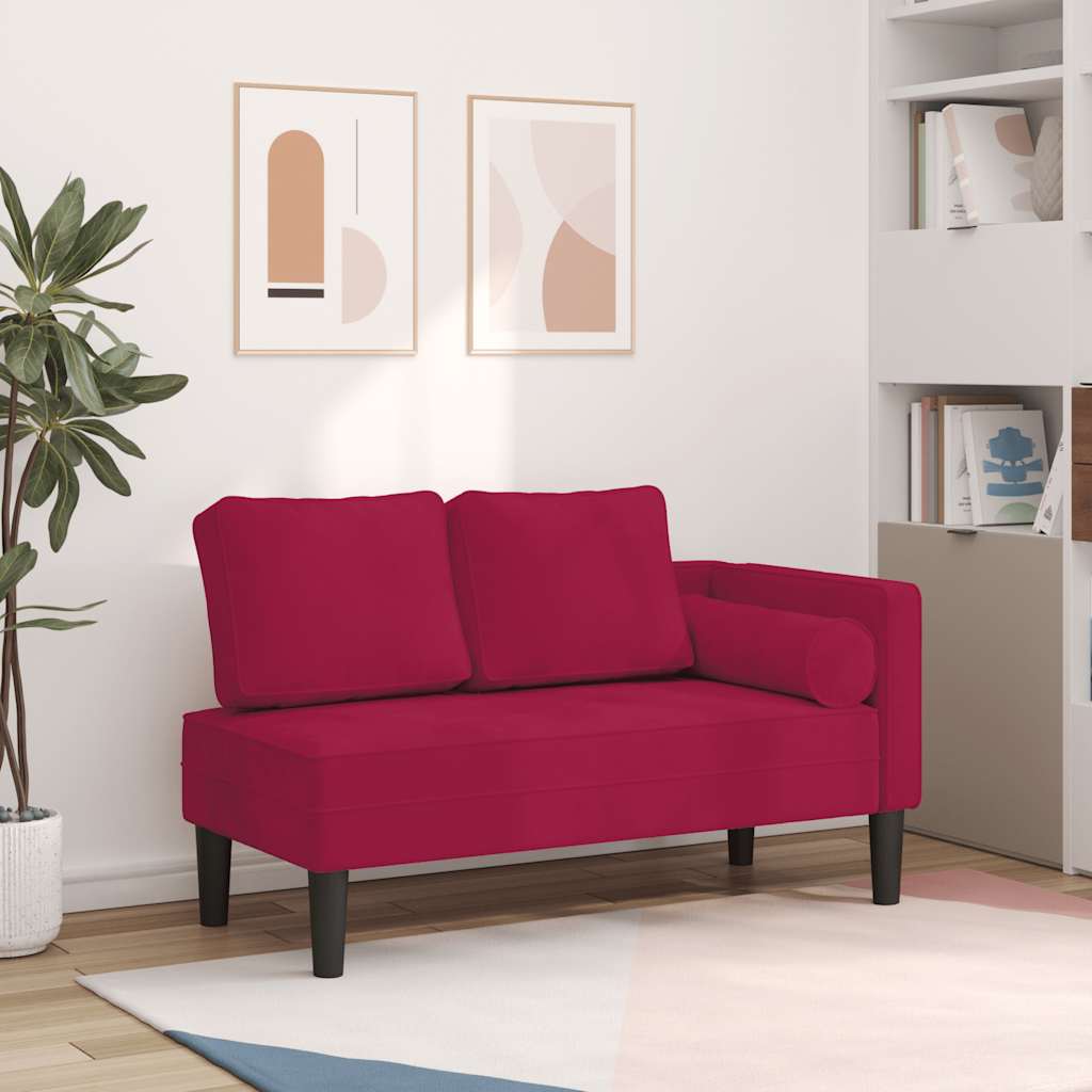 Chaise longue com almofadões veludo vermelho tinto