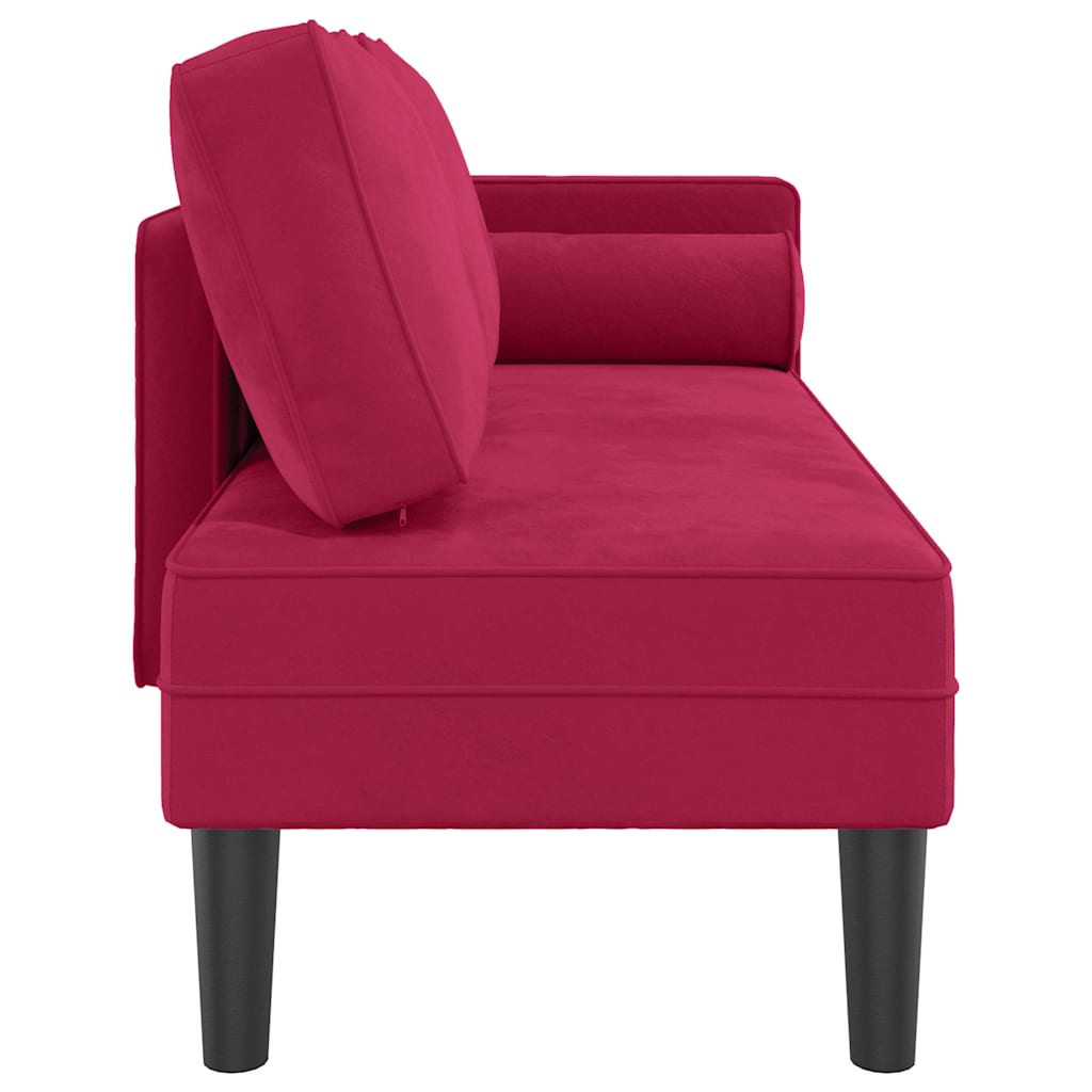 Chaise longue com almofadões veludo vermelho tinto