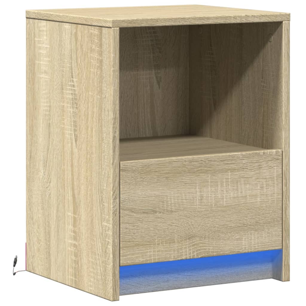 Mesa cabeceira c/ luzes LED derivados madeira carvalho sonoma