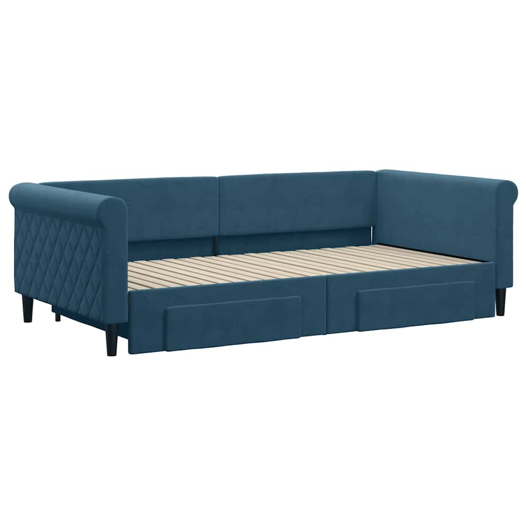 Sofá-cama com gavetão e gavetas 100x200 cm veludo azul