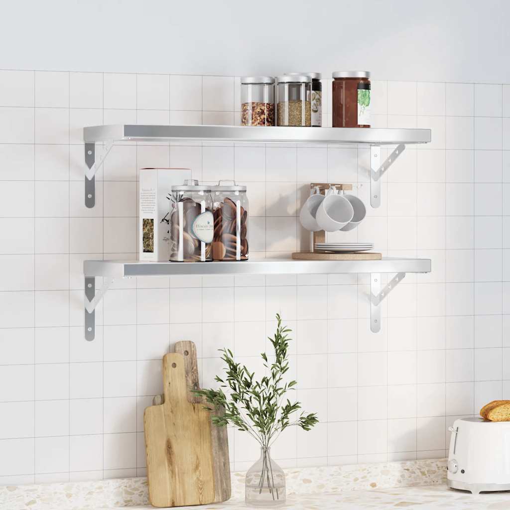 Prateleiras de parede 2 pcs 75x23,5 cm aço inoxidável prateado
