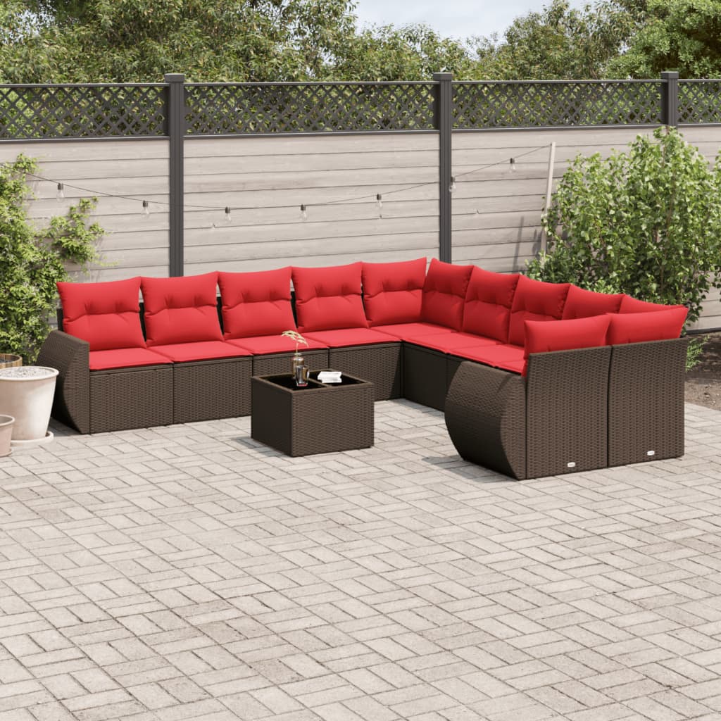 Conjunto de sofá de jardim com 11 peças e almofadas em rattan sintético marrom