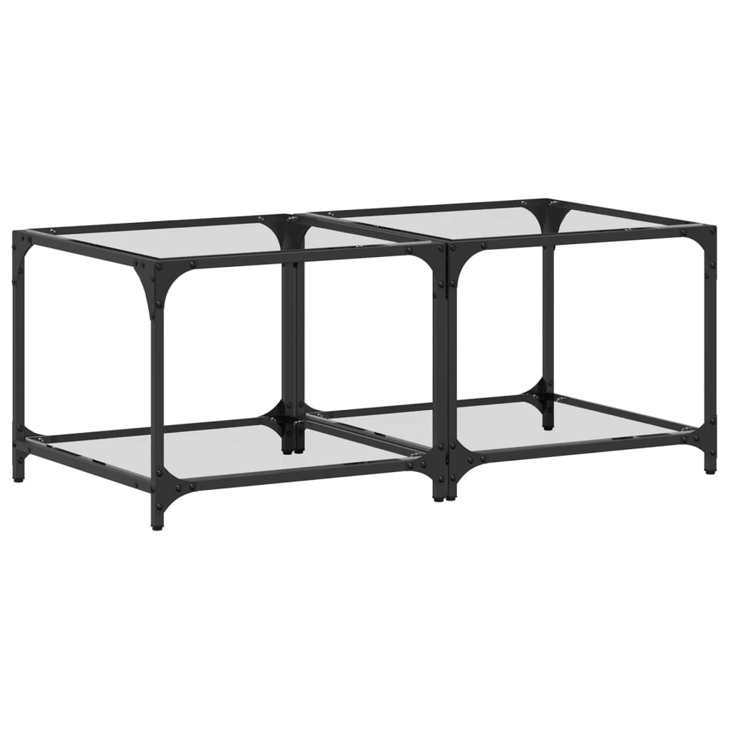 Mesas de centro c/ topo vidro transparente 2 pcs 50x50x40cm aço