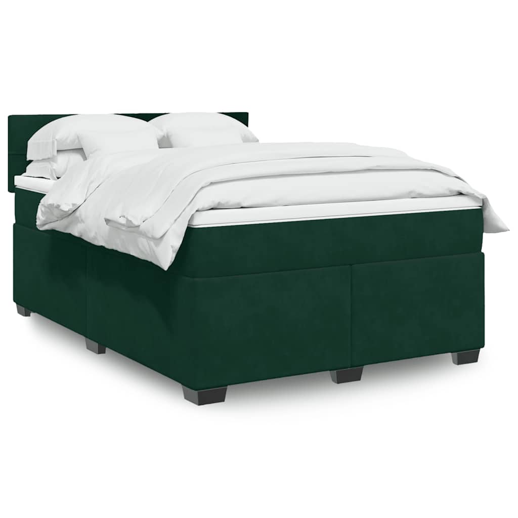 Cama com molas/colchão 160x200 cm veludo verde-escuro