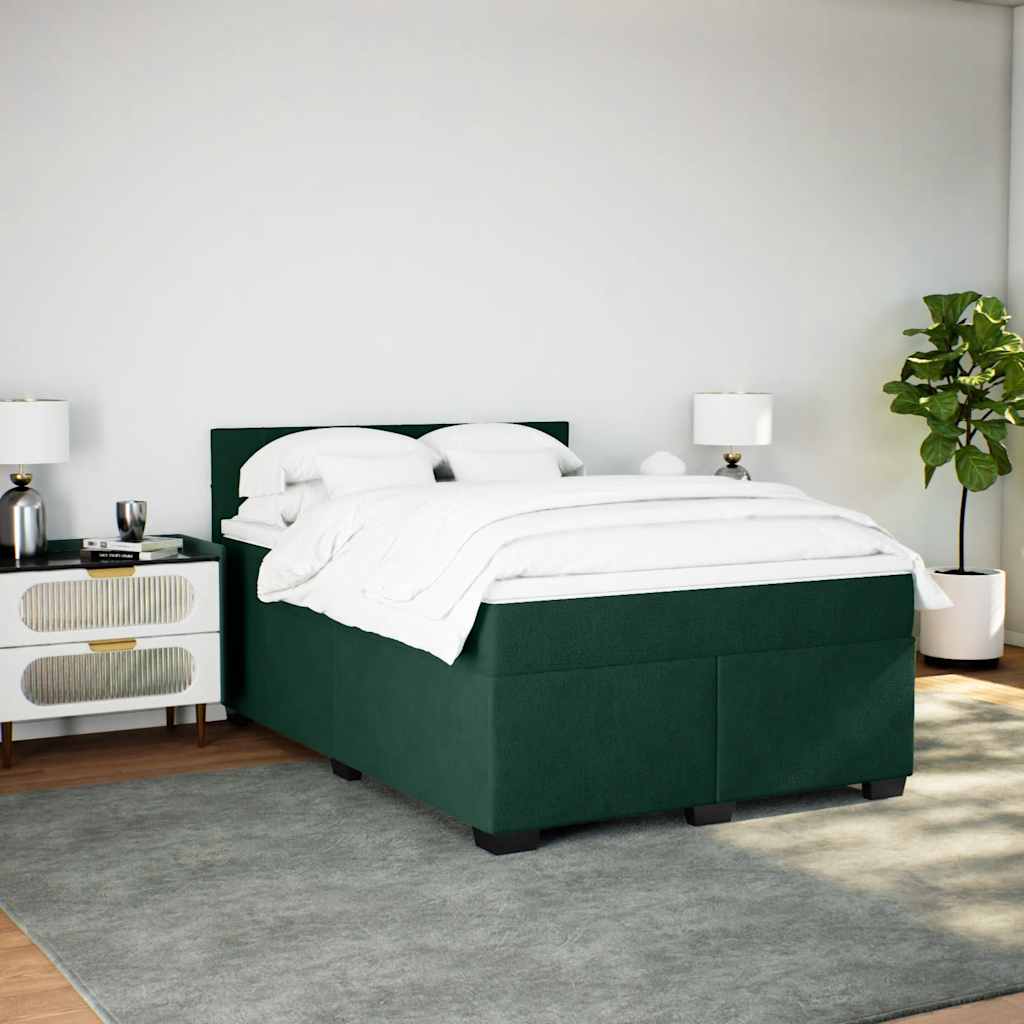 Cama com molas/colchão 160x200 cm veludo verde-escuro