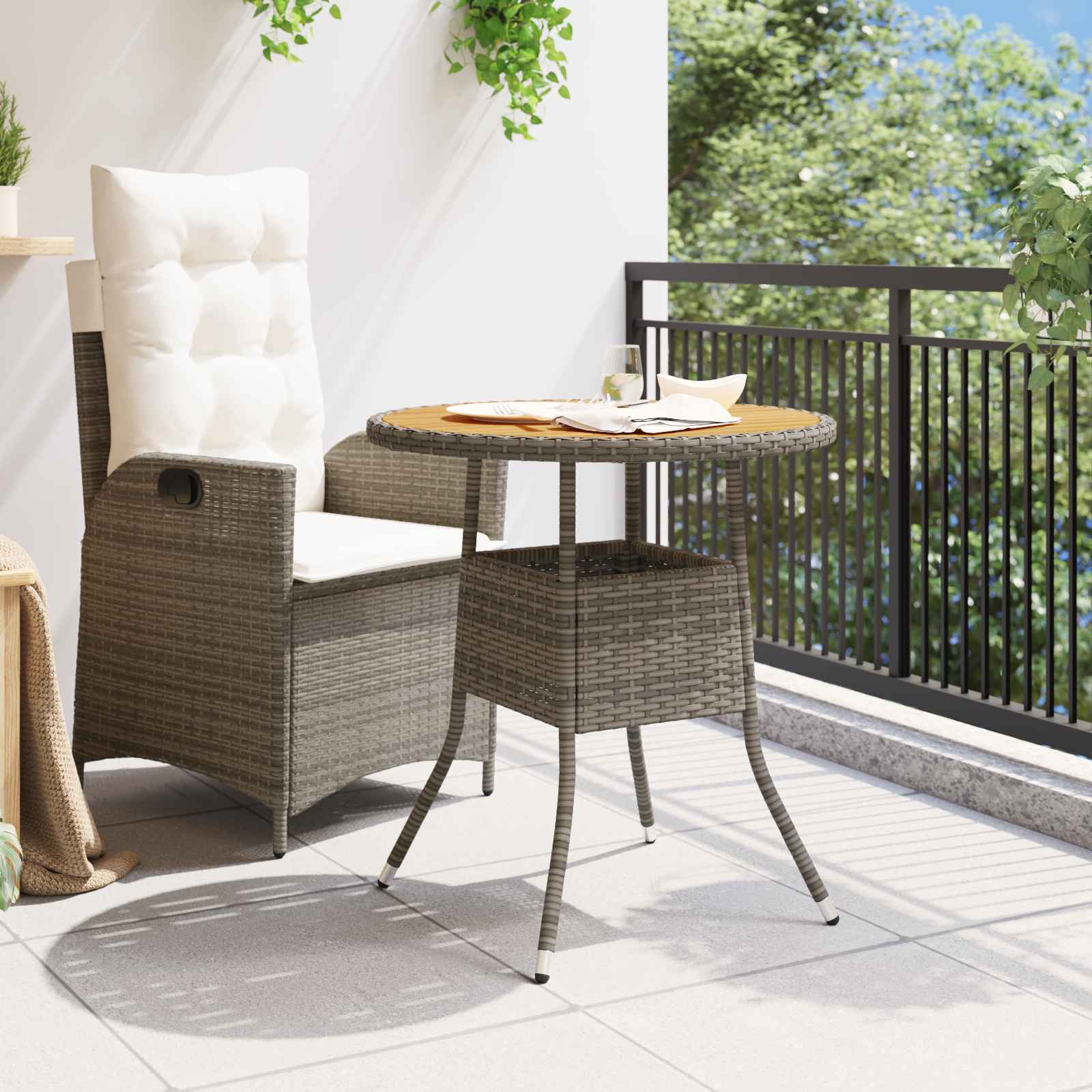 Mesa de jantar com armazenamento cinza e acácia 70 x 70 x 73 cm
