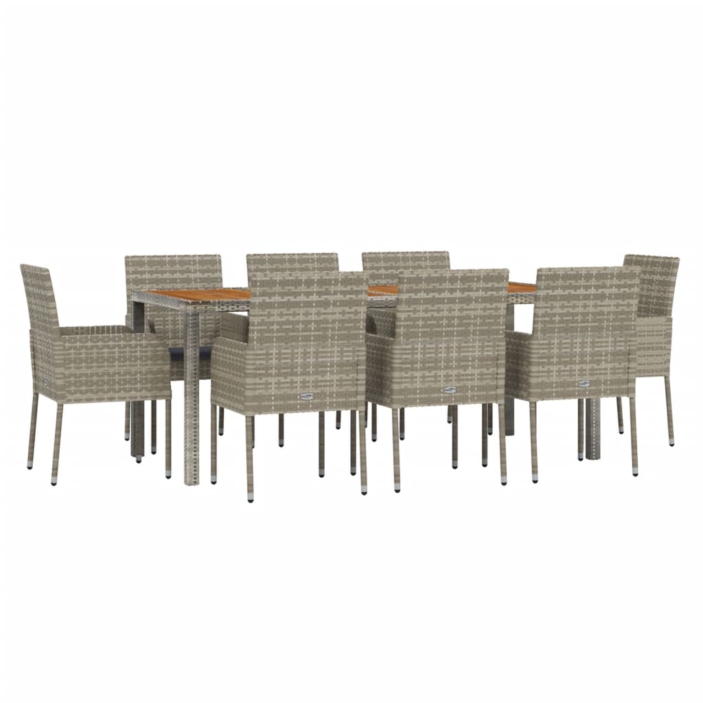 9 Pcs conjunto de jantar p/ jardim c/ almofadões vime PE cinza