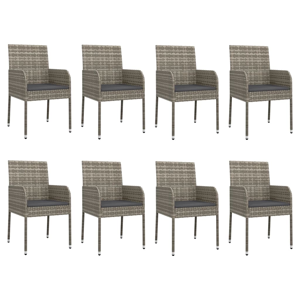 9 Pcs conjunto de jantar p/ jardim c/ almofadões vime PE cinza
