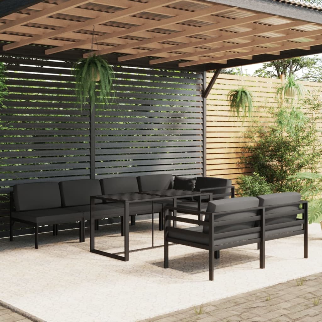 8 Pcs conjunto lounge jardim com almofadões alumínio antracite