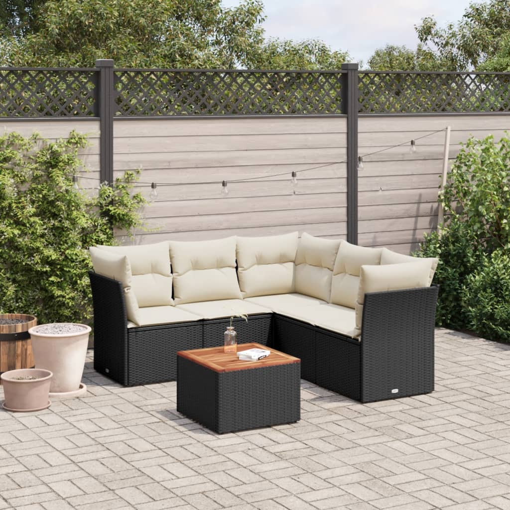 6 Pcs conjunto sofás de jardim c/ almofadões vime PE preto