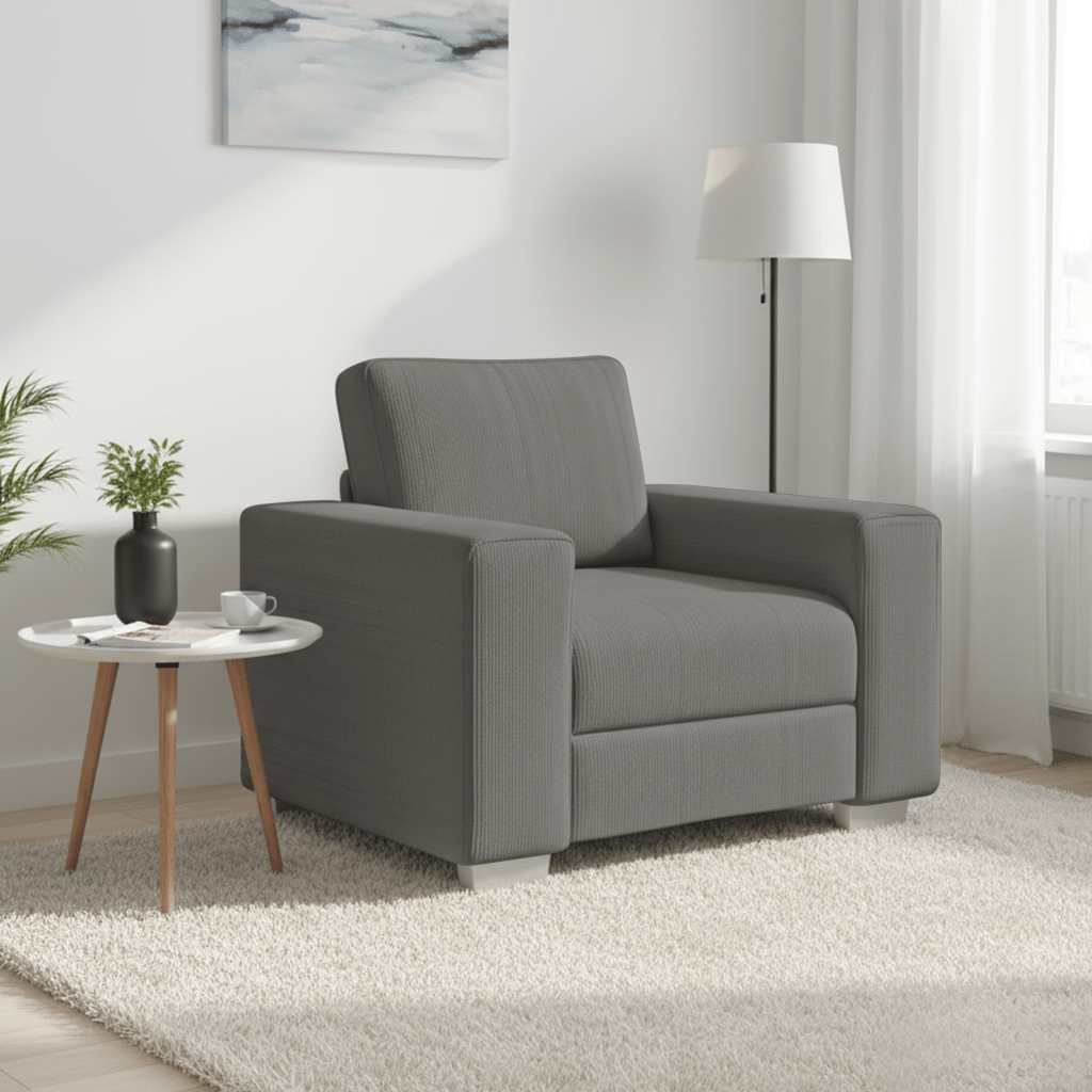 Poltrona 100x77x82 cm tecido corduroy cinzento-claro