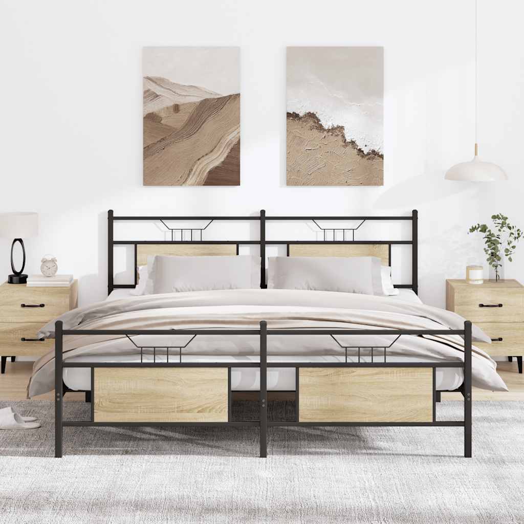 Estrutura de cama sem colchão 183x213cm metal carvalho sonoma