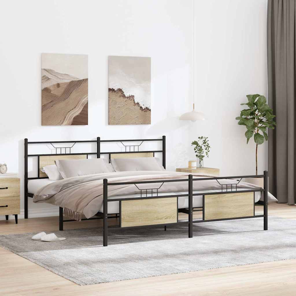 Estrutura de cama sem colchão 183x213cm metal carvalho sonoma