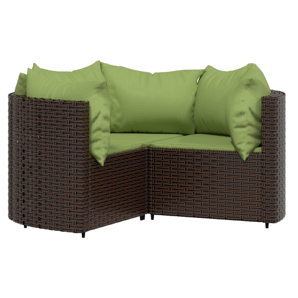 4 Pcs conjunto lounge jardim c/ almofadões vime PE castanho