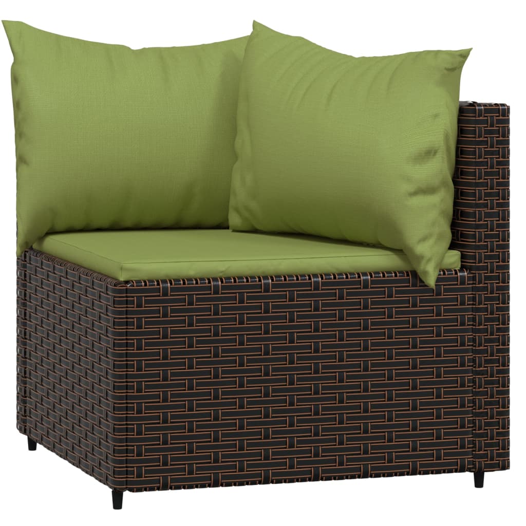 4 Pcs conjunto lounge jardim c/ almofadões vime PE castanho