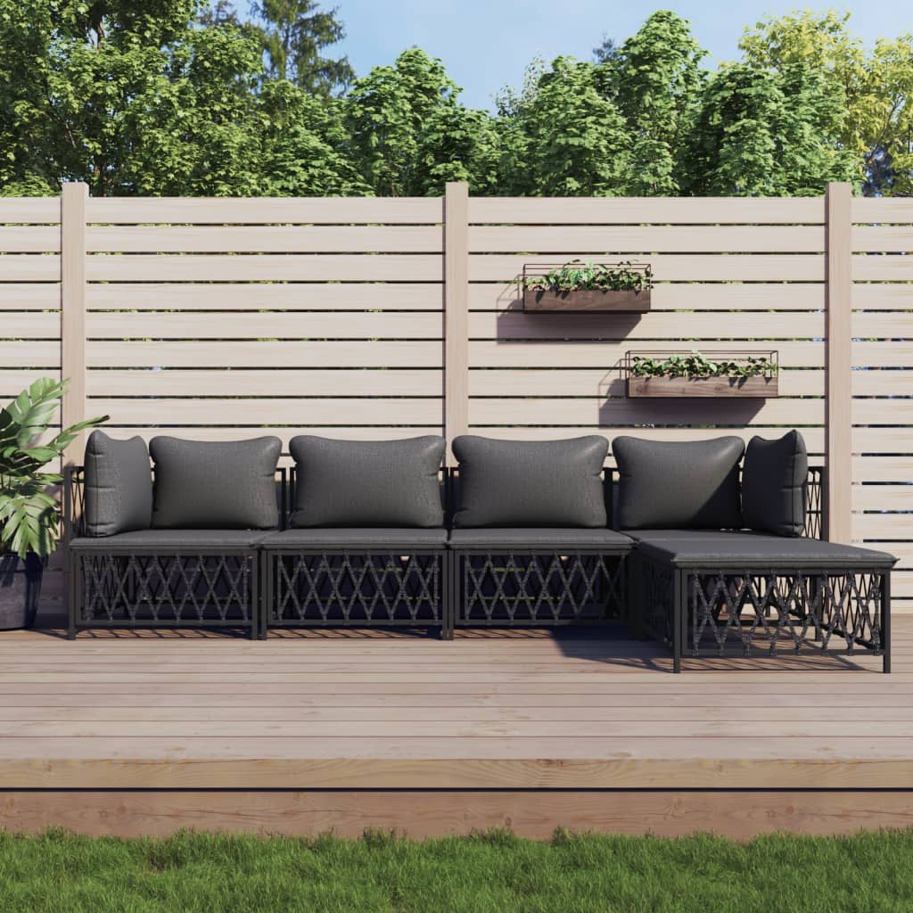 5 Pcs conjunto lounge de jardim com almofadões aço antracite