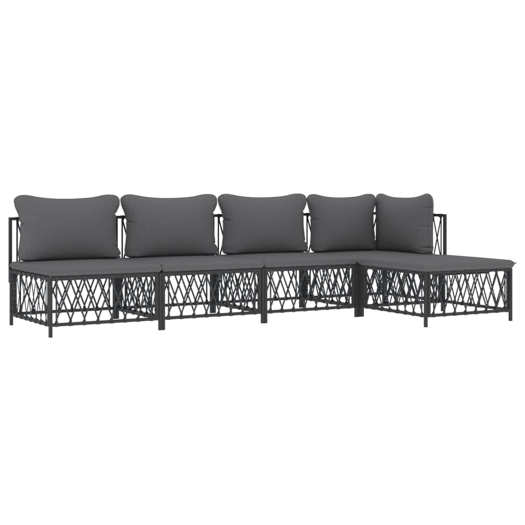 5 Pcs conjunto lounge de jardim com almofadões aço antracite