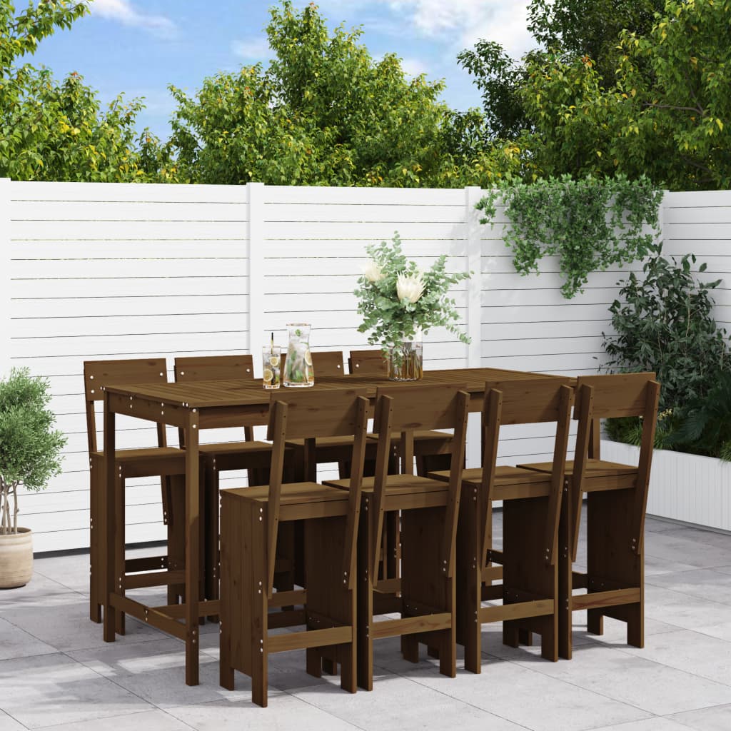 9 Pcs conj. de bar p/ jardim madeira pinho maciça castanho-mel