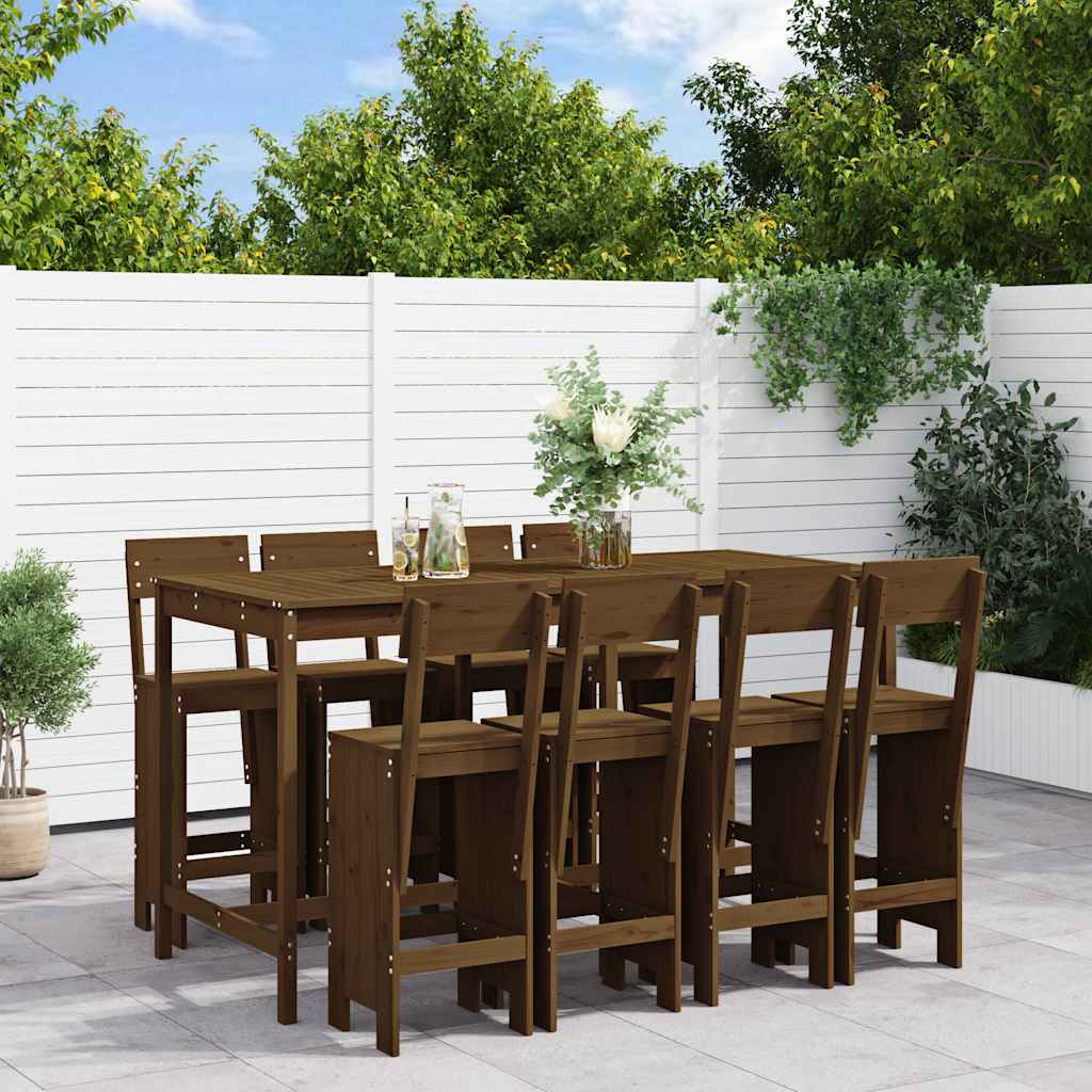 9 Pcs conj. de bar p/ jardim madeira pinho maciça castanho-mel