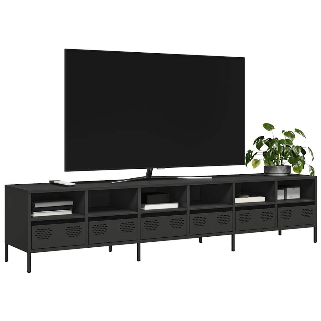 Móvel de TV 202x39x43,5 cm aço laminado a frio preto