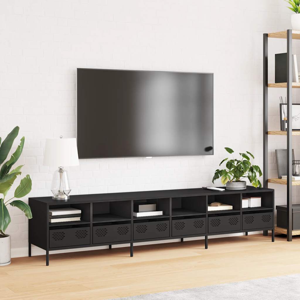 Móvel de TV 202x39x43,5 cm aço laminado a frio preto
