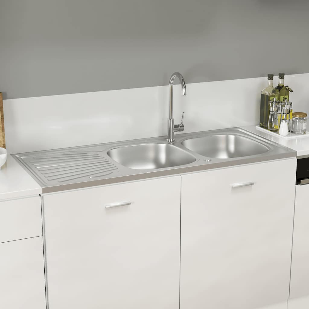 Lava-louça cozinha + cuba dupla aço inox prateado