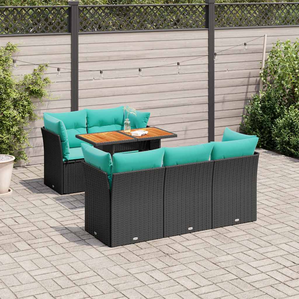 6 Pcs conjunto sofás de jardim c/ almofadões vime PE preto