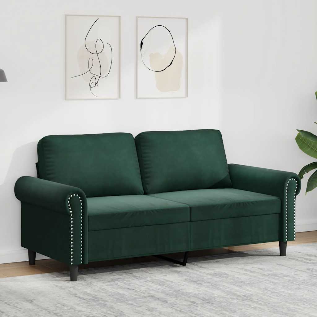 Sofá de 2 lugares 140 cm veludo verde-escuro