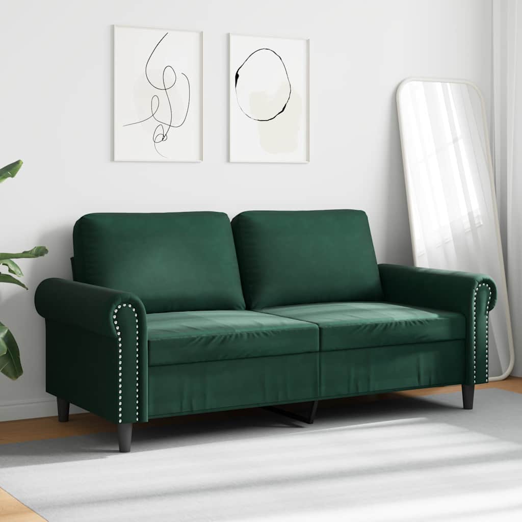 Sofá de 2 lugares 140 cm veludo verde-escuro