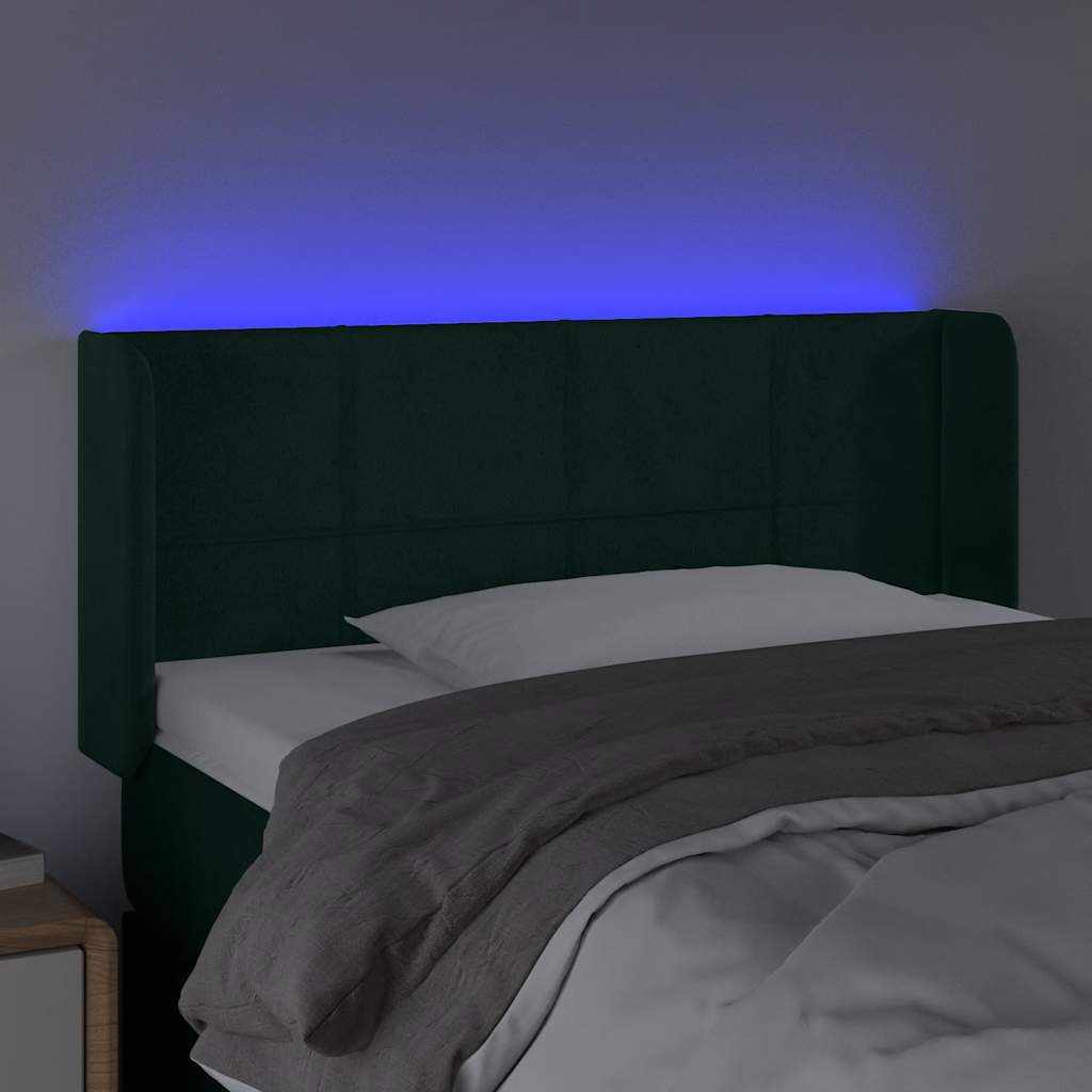 Cabeceira cama c/ luzes LED veludo 83x16x78/88 cm verde-escuro