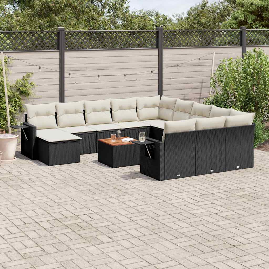 13 Pcs conjunto de sofás de jardim com almofadões vime PE preto