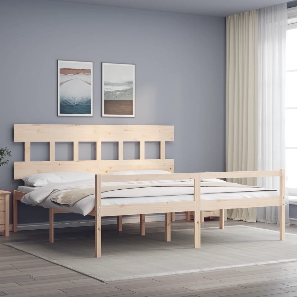 Cama para idosos com cabeceira 200x200 cm madeira maciça