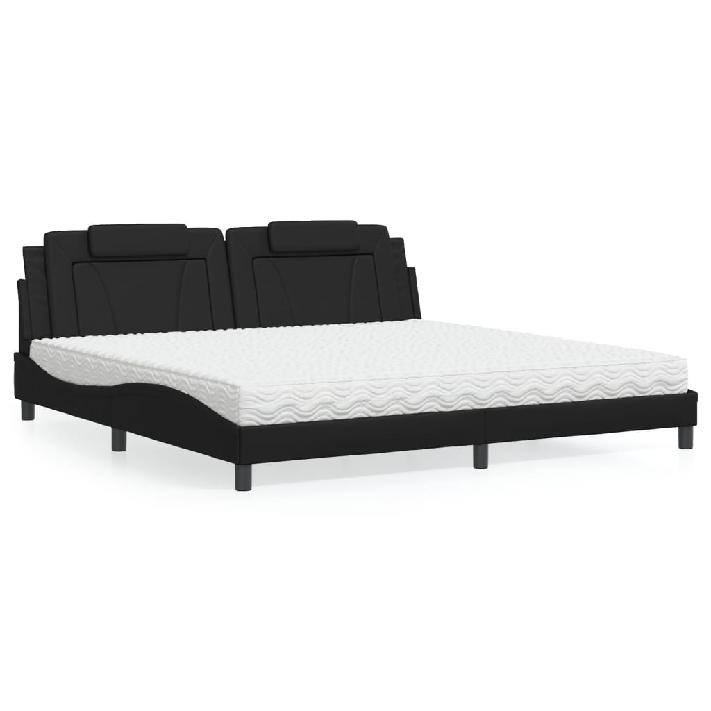 Cama viana com colchão 200x200 cm couro artificial preto