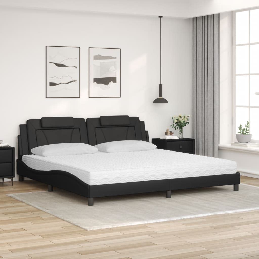 Cama viana com colchão 200x200 cm couro artificial preto