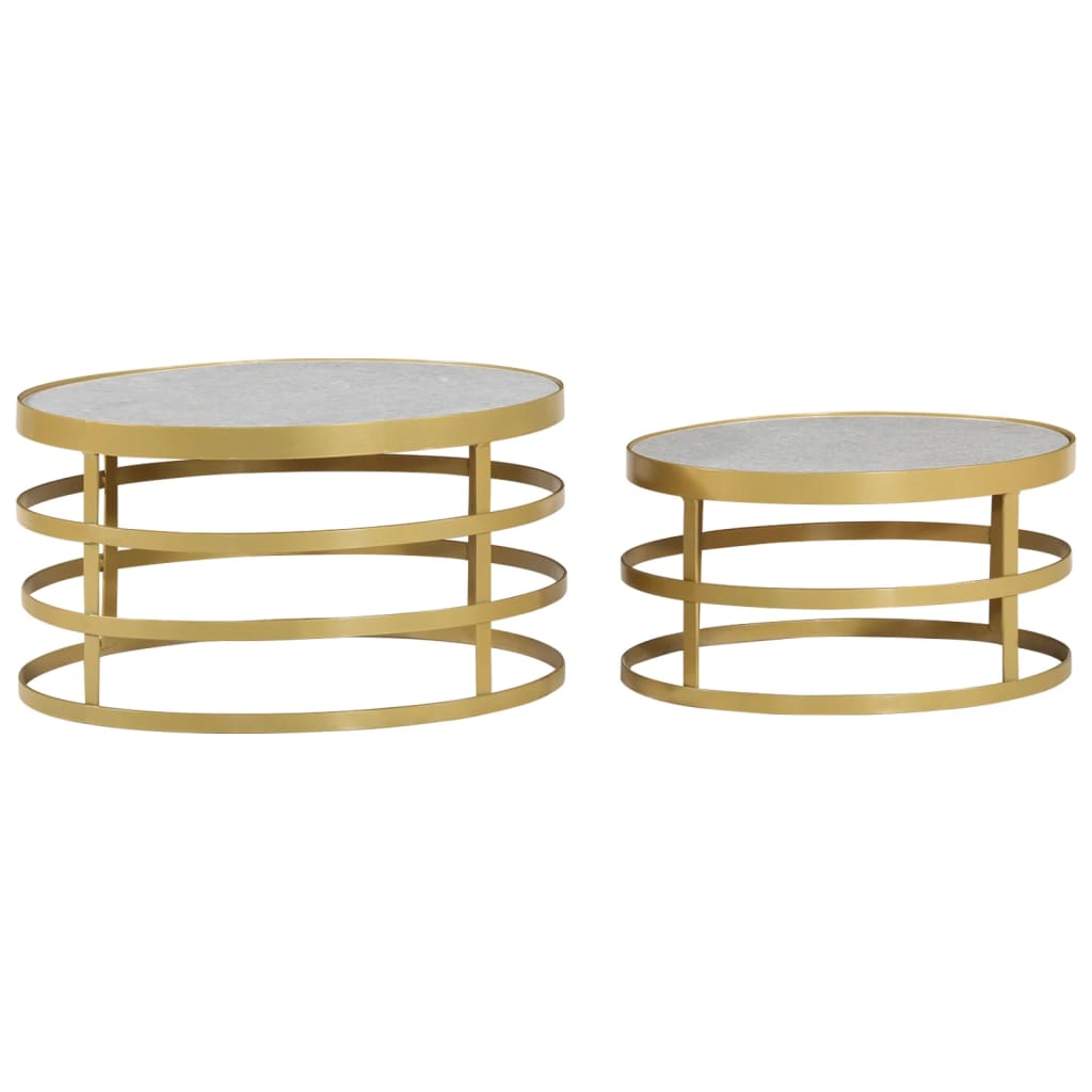2 Pcs conjunto mesas de centro mármore cor bronze e branco