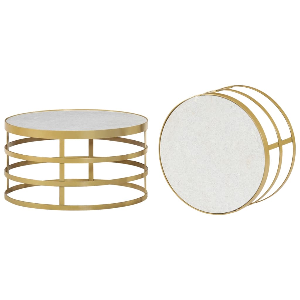 2 Pcs conjunto mesas de centro mármore cor bronze e branco
