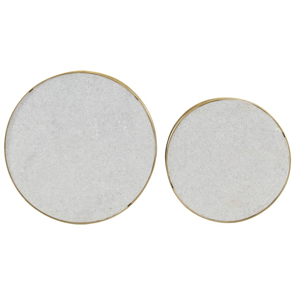 2 Pcs conjunto mesas de centro mármore cor bronze e branco