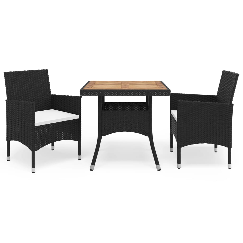3 Pcs conj. jantar para jardim vime PE e madeira acácia preto
