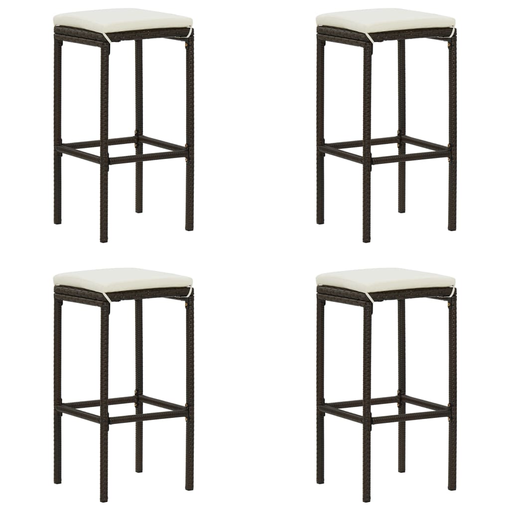 5 Pcs conjunto de bar p/ jardim com almofadões vime PE castanho