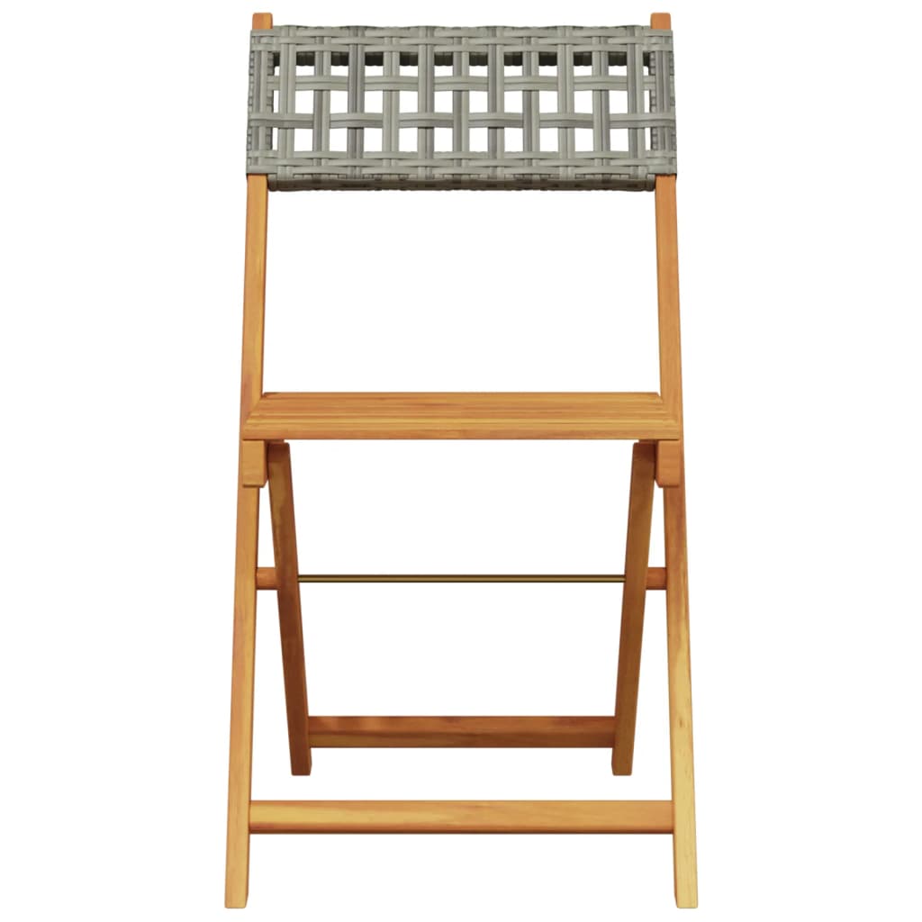 3 Pcs conjunto de bistrô vime PE e madeira maciça cinzento