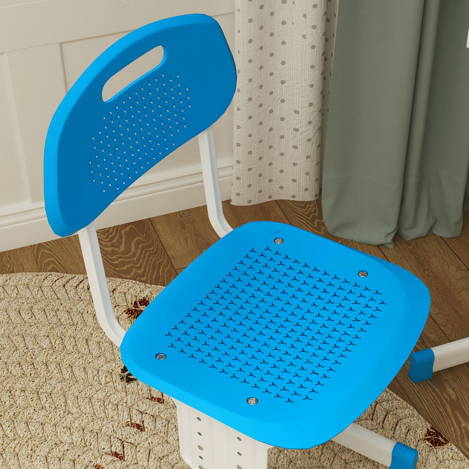 Conjunto de secretária e cadeira para crianças com altura ajustável 1 gaveta e 1 prateleira para livros 60x45x90-120 cm azul