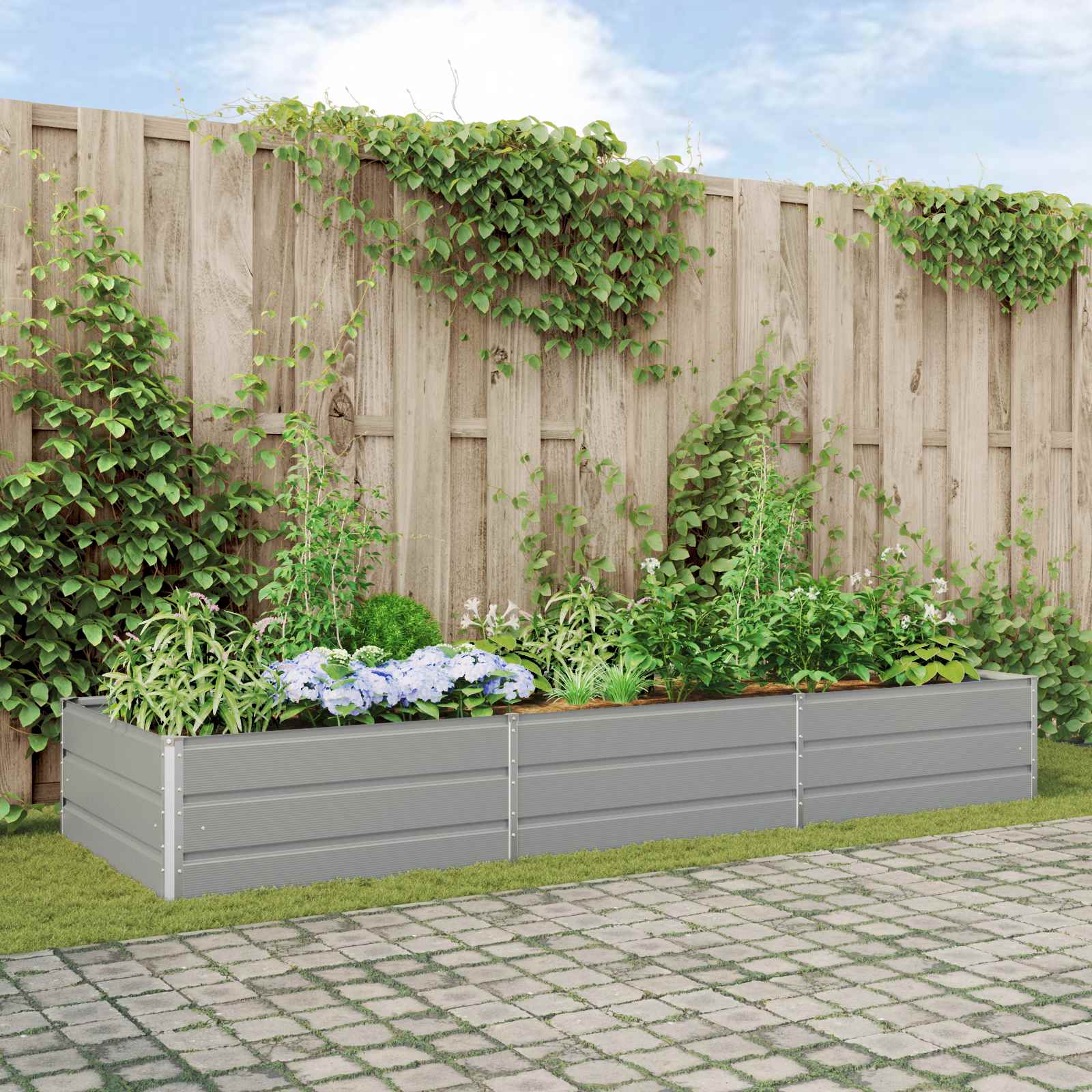 Floreira cinzento-claro 290 x 100 x 45 cm aço galvanizado