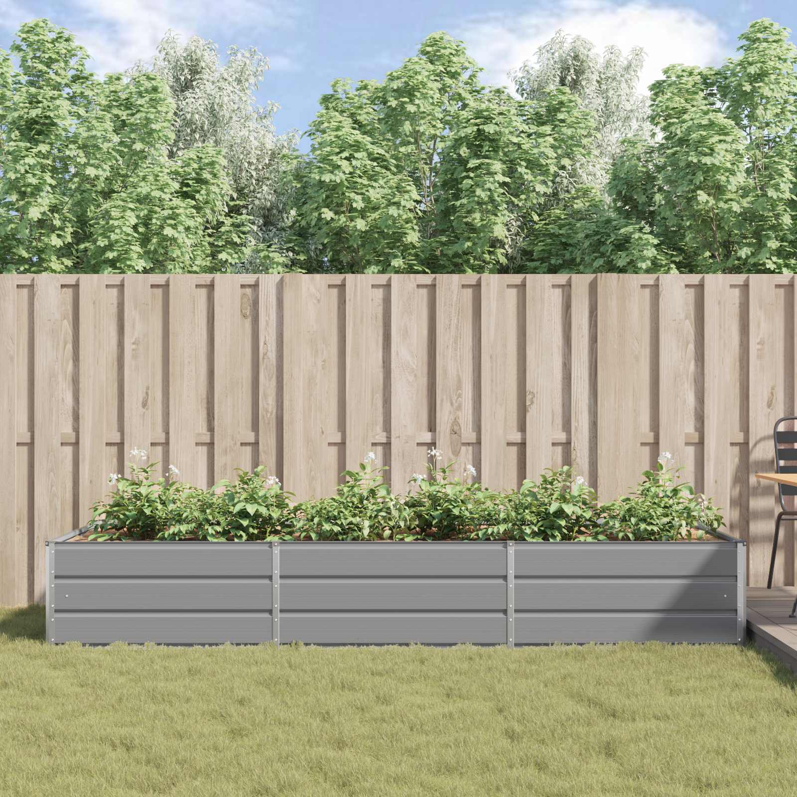 Floreira cinzento-claro 290 x 100 x 45 cm aço galvanizado