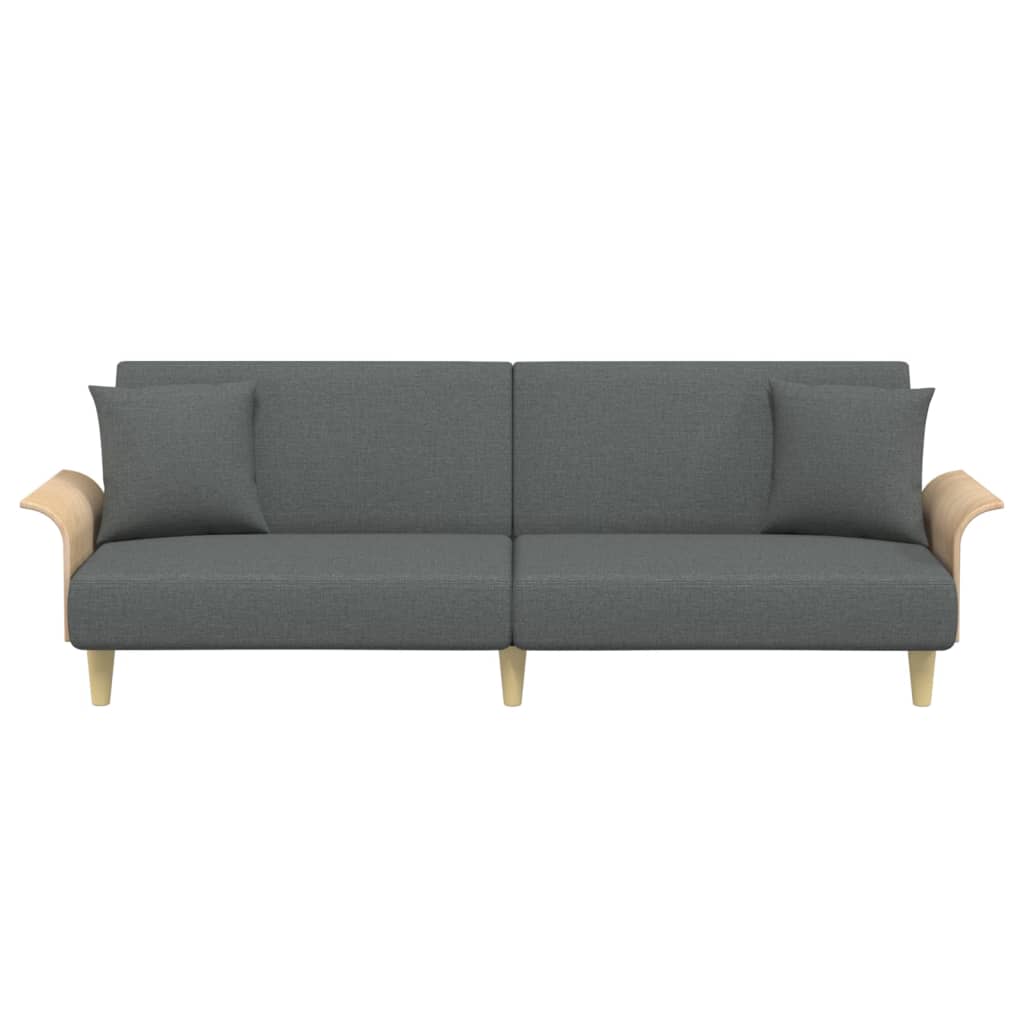 Sofá-cama com apoio de braços tecido cinzento-escuro