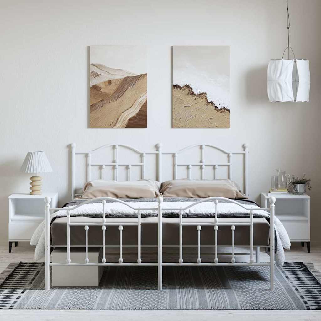 Estrutura de cama com cabeceira e pés 183x213 cm metal branco